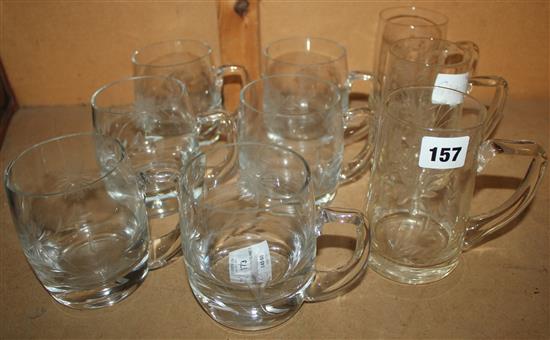 6 glass beer mugs and 3 others(-)